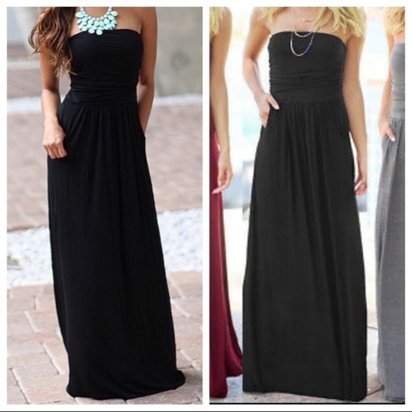 06 Black chic tube maxi dress with side pockets - Picture 5 of 8